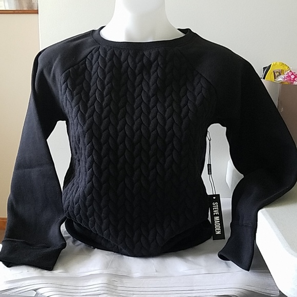 Steve Madden Tops - Steve Madden NWT Women's Black Ribbed Fleece Pullover Top Size S MSRP $58 New